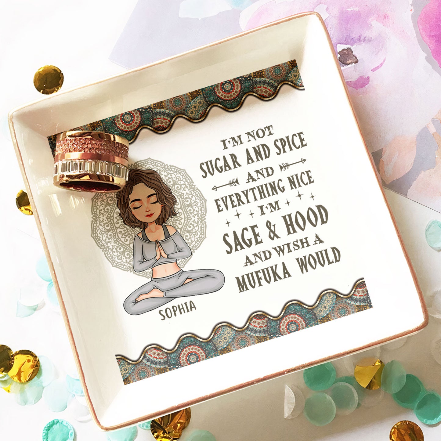 Yoga Gift I'm Mostly Peace Love - Personalized Jewelry Dish