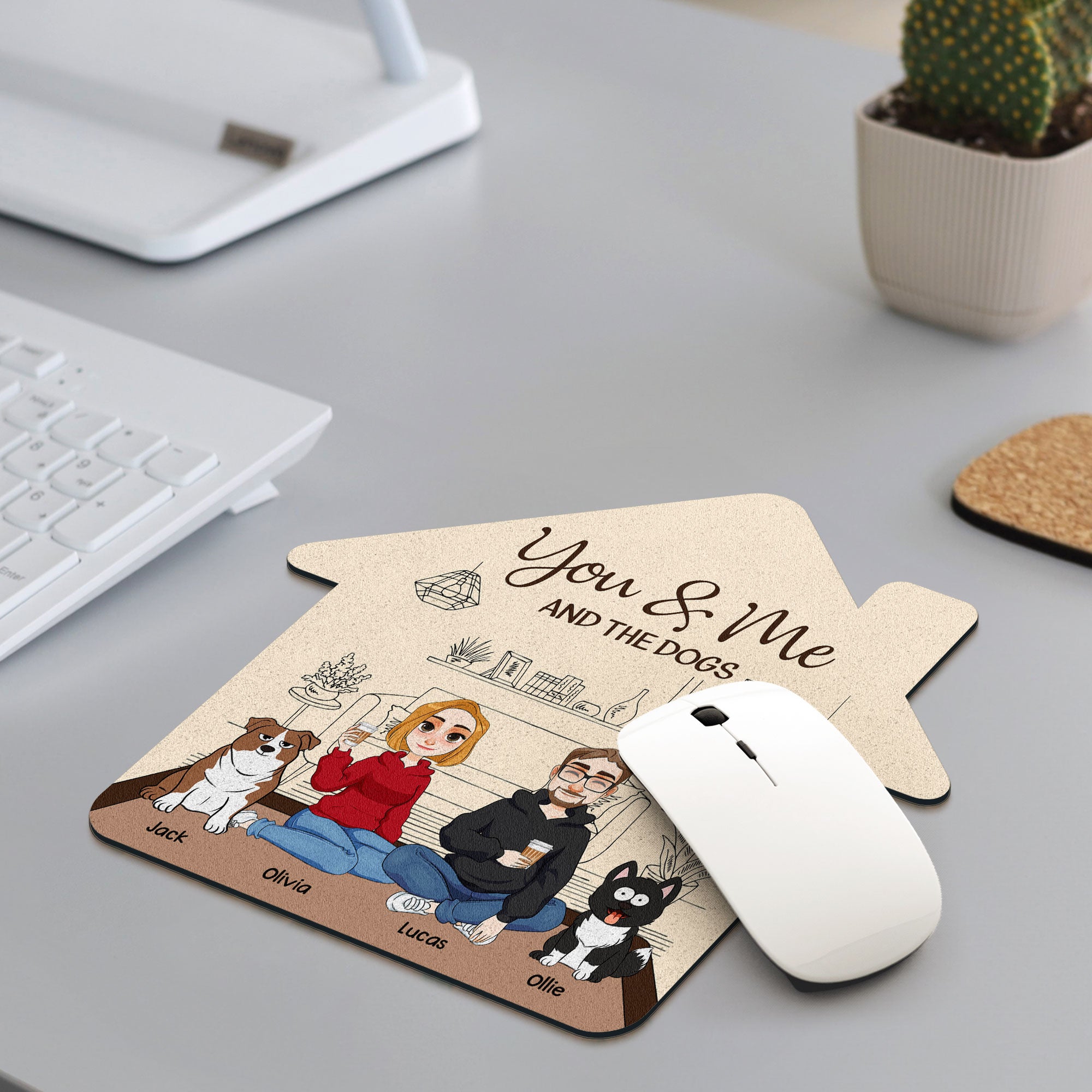 You And Me And The Dogs Gift For Couple, Dog Lovers - Custom Shape Mouse Pad