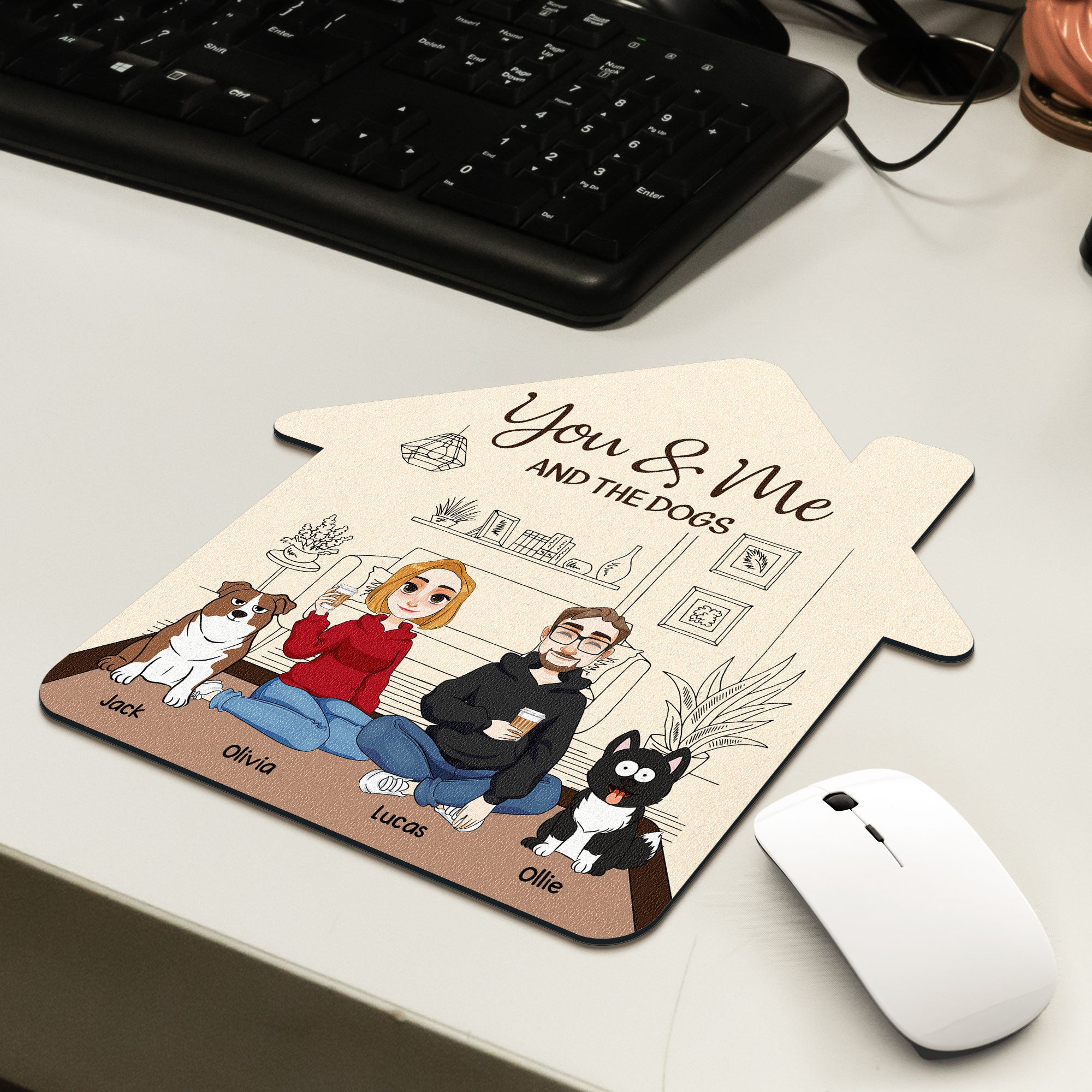 You And Me And The Dogs Gift For Couple, Dog Lovers - Custom Shape Mouse Pad