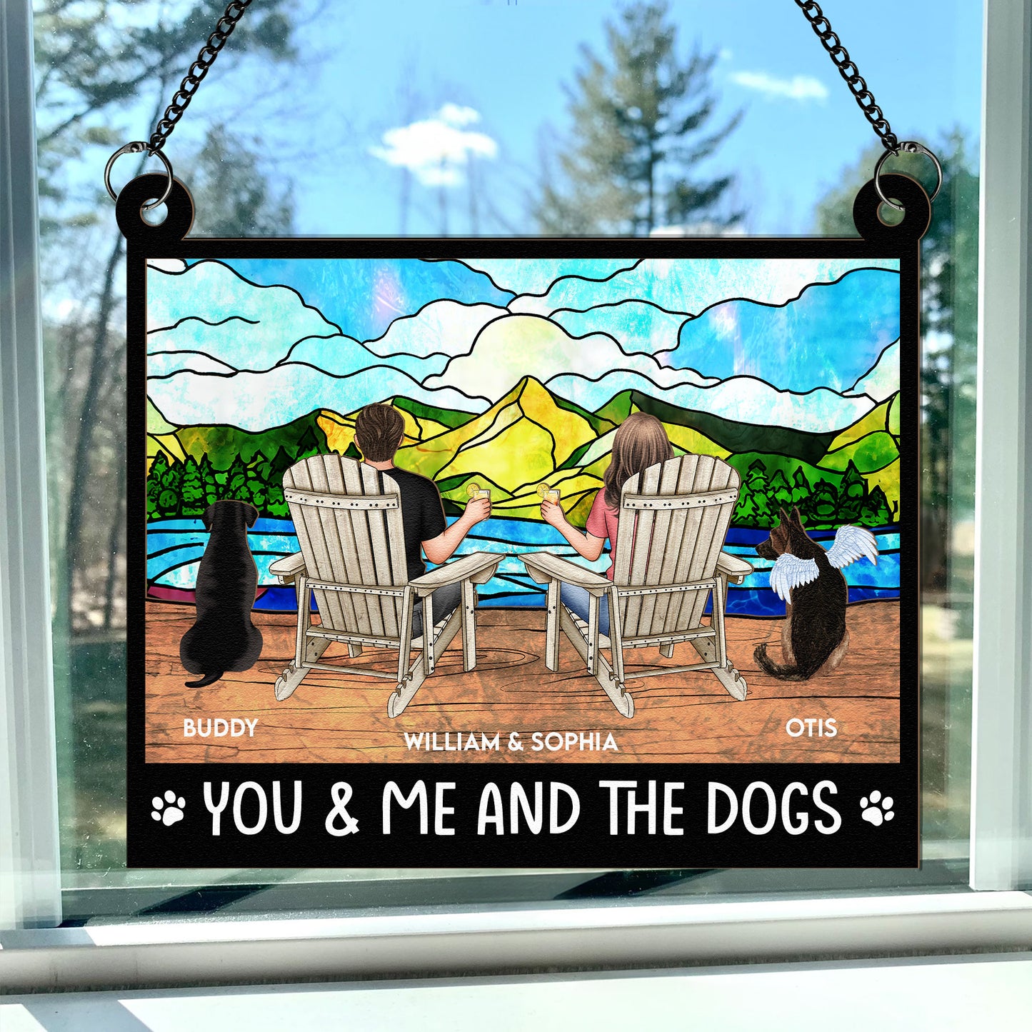 You And Me And The Dogs - Personalized Window Hanging Suncatcher Ornament