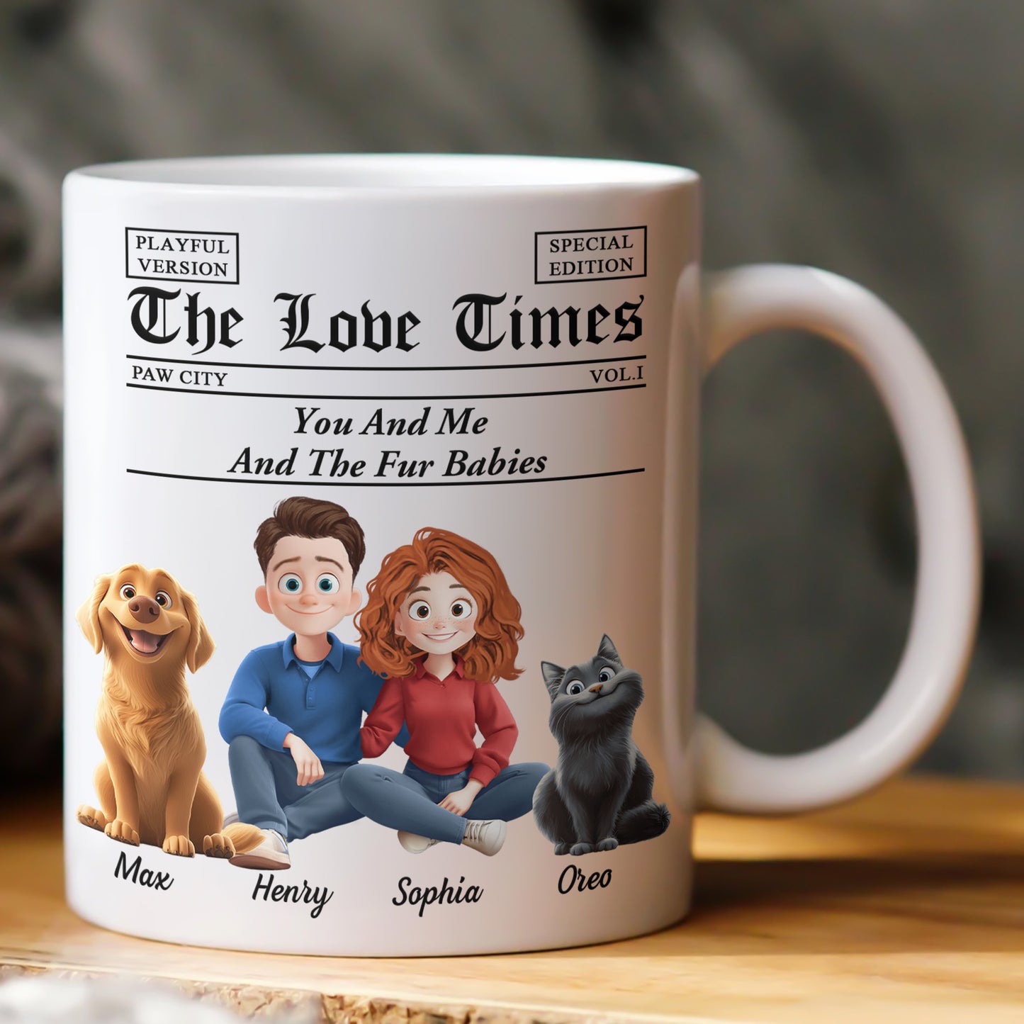 You And Me And The Dogs, Cats, Fur Babies - Newspaper Themed - Personalized Mug