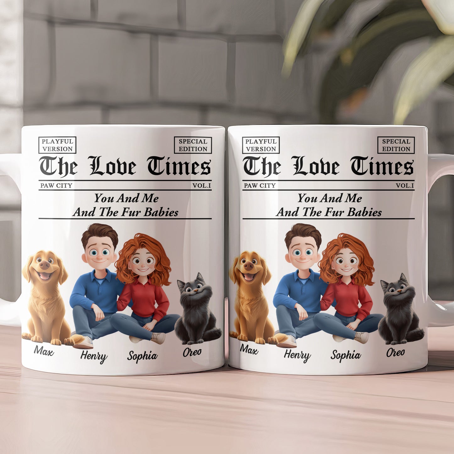 You And Me And The Dogs, Cats, Fur Babies - Newspaper Themed - Personalized Mug