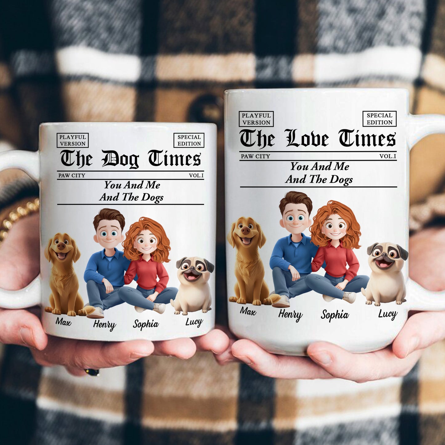 You And Me And The Dogs, Cats, Fur Babies - Newspaper Themed - Personalized Mug