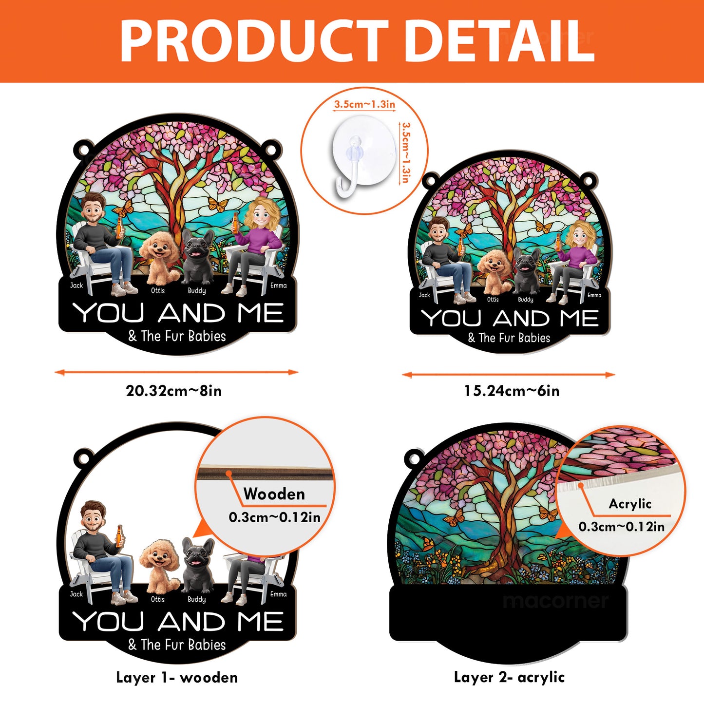 You And Me And The Fur Babies - Personalized Window Hanging Suncatcher Ornament