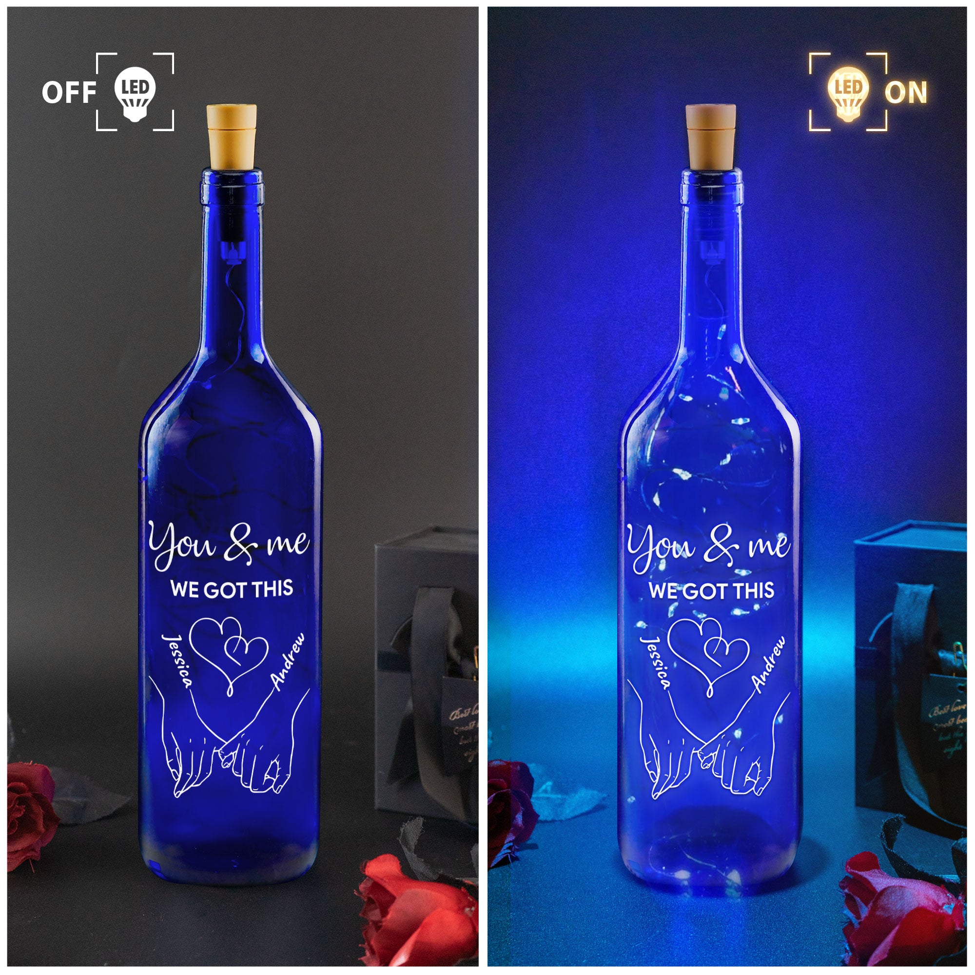 You And Me We Got This - Personalized Blue Bottle Lamp