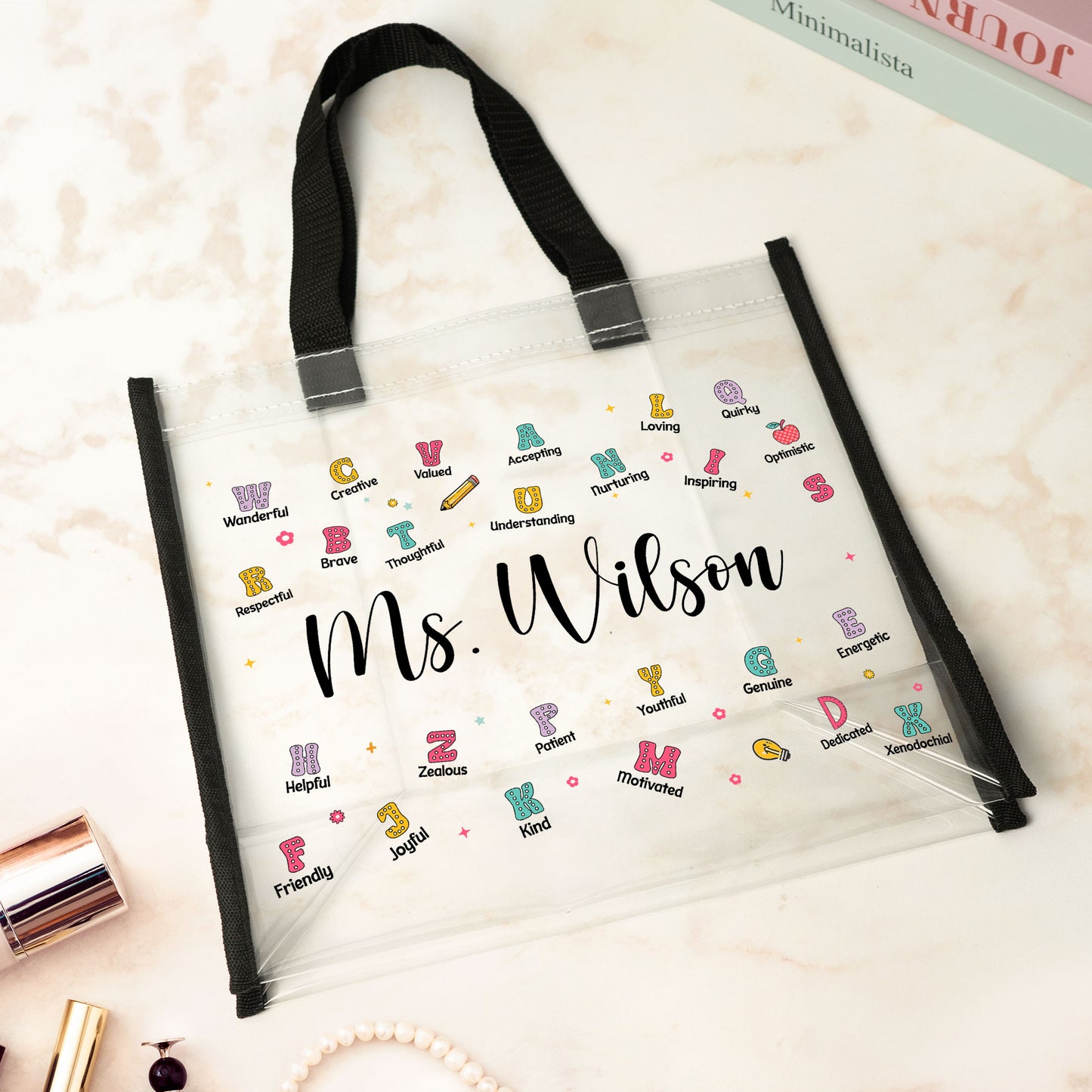 You Are A Teacher Alphabet Style - Personalized Clear Tote Bag