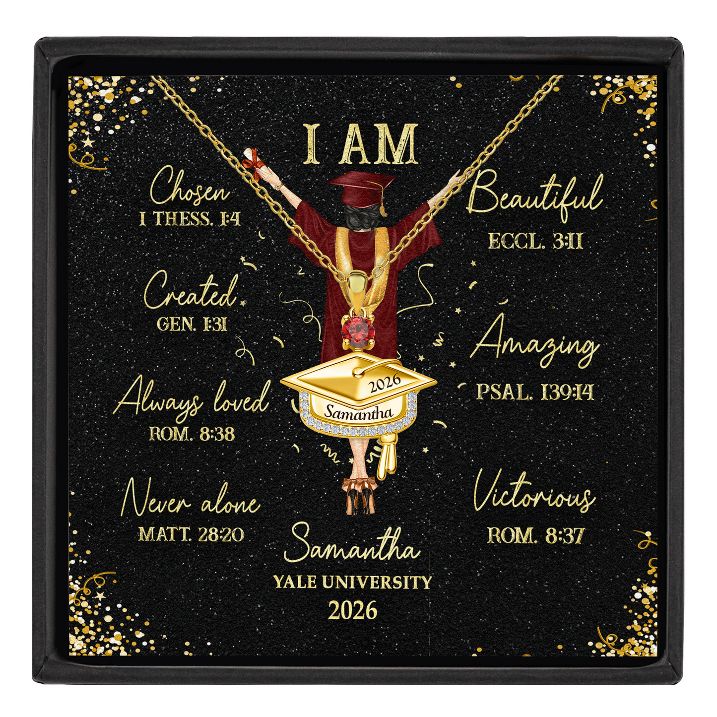 You Are Chosen Bible - Personalized Graduation Cap Pendant Necklace With Birthstone