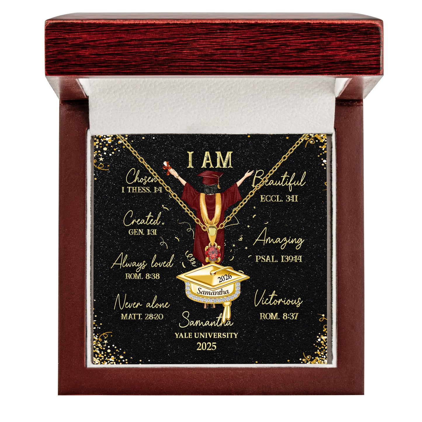 You Are Chosen Bible - Personalized Graduation Cap Pendant Necklace With Birthstone
