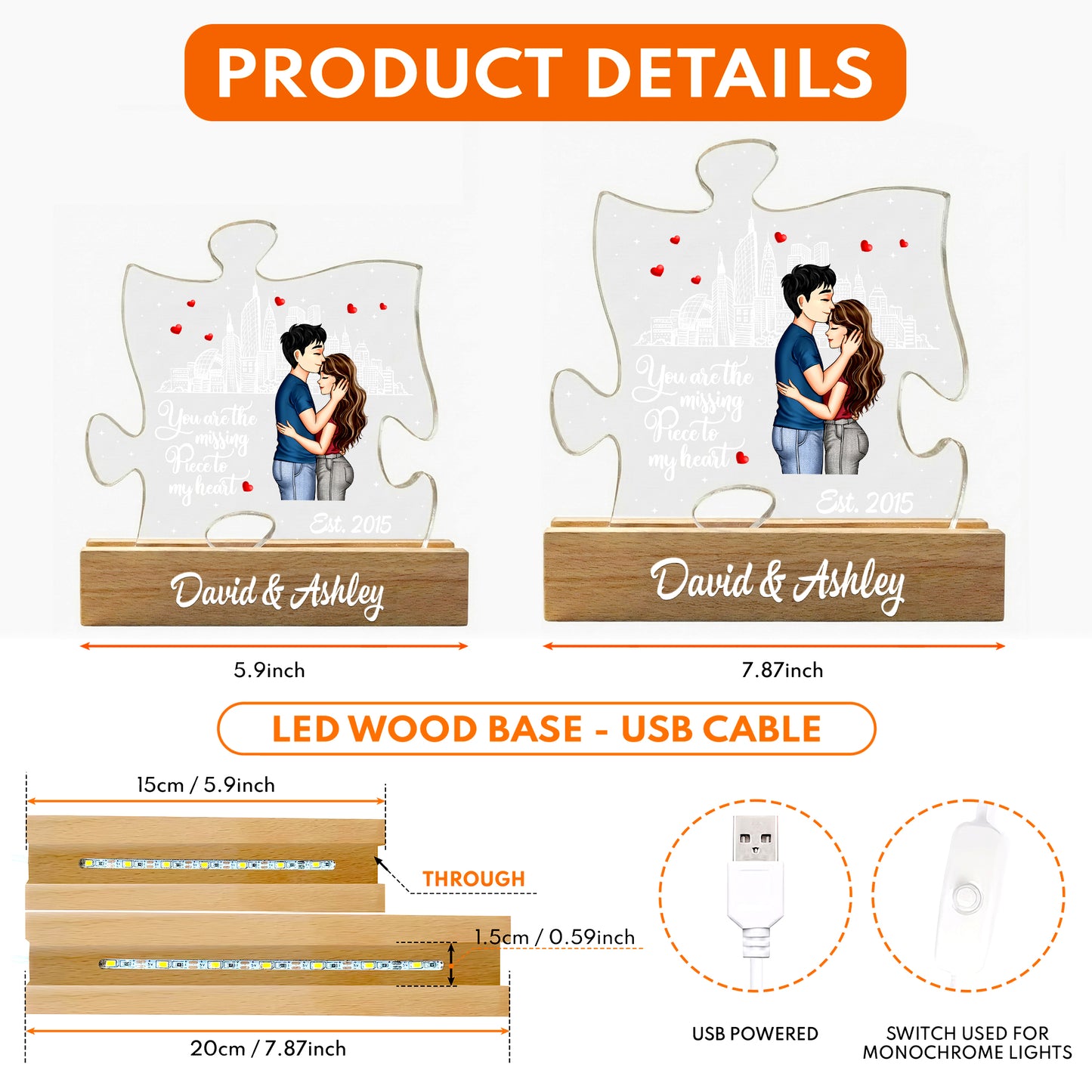 You Are The Missing Piece To My Heart New Version - Personalized LED Night Light