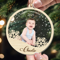 Baby's First Christmas With Snowflake - Personalized Photo Wood And Acrylic Ornament