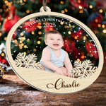 Baby's First Christmas With Snowflake - Personalized Photo Wood And Acrylic Ornament