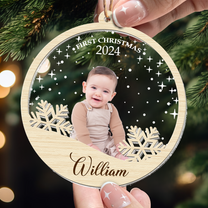 Baby's First Christmas With Snowflake - Personalized Photo Wood And Acrylic Ornament