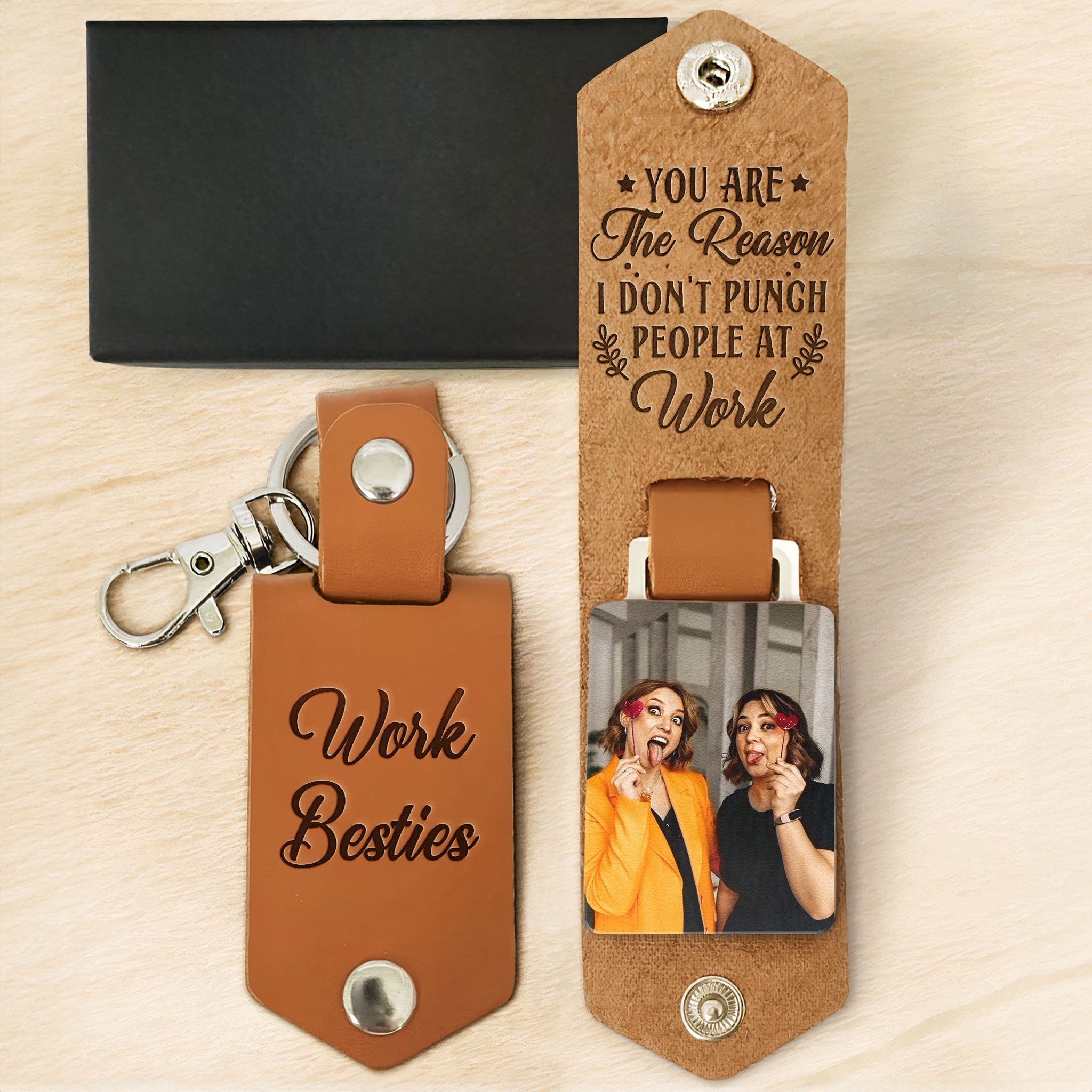 You Are The Reason I Don'T Punch People At Work - Personalized Leather Photo Keychain