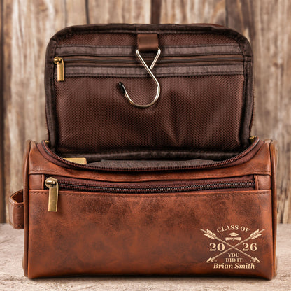 You Did It - Graduation Gift For Him - Personalized Leather Toiletry Bag