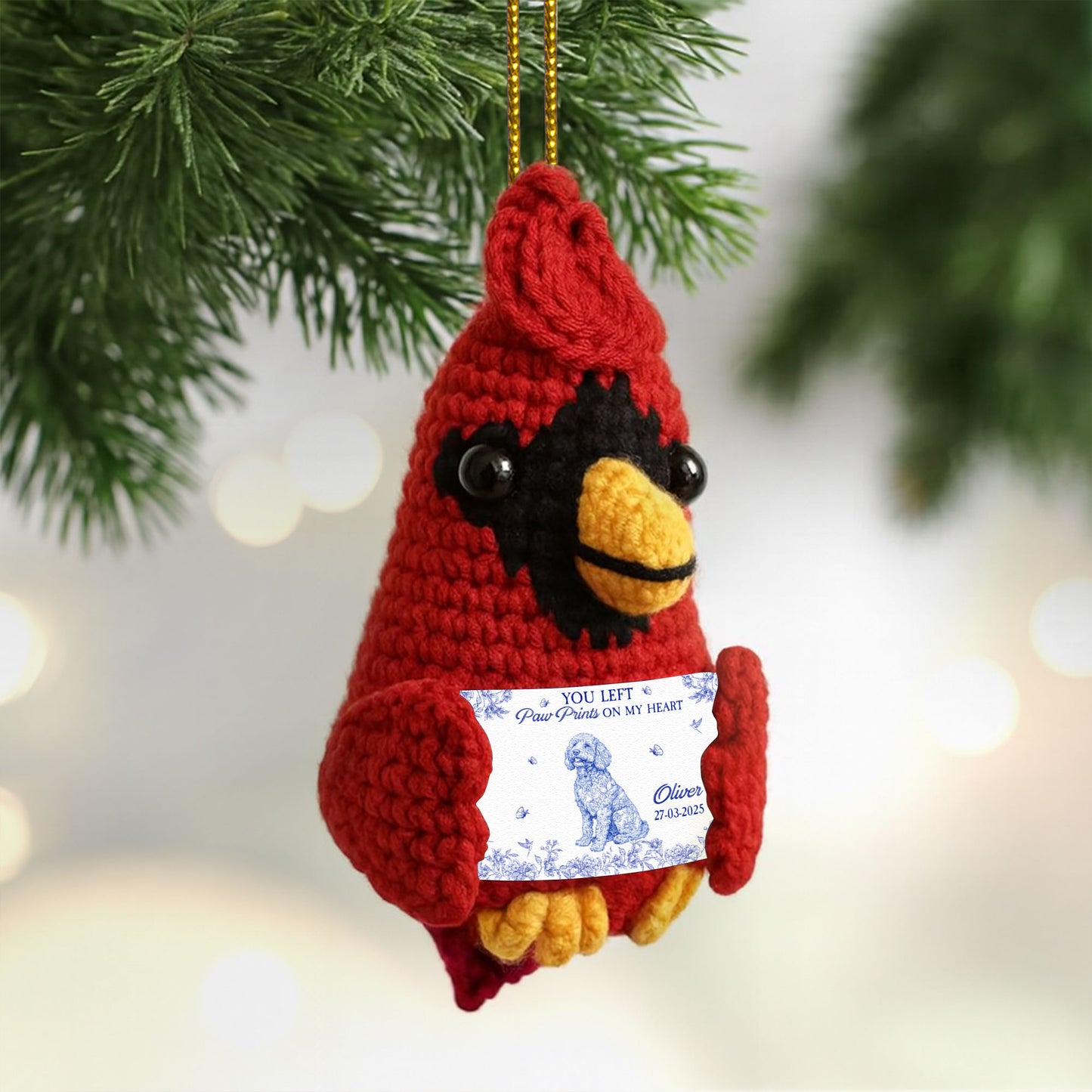 You Left Paw Prints On My Heart Dog Loss - Personalized Crochet Cardinal Ornament