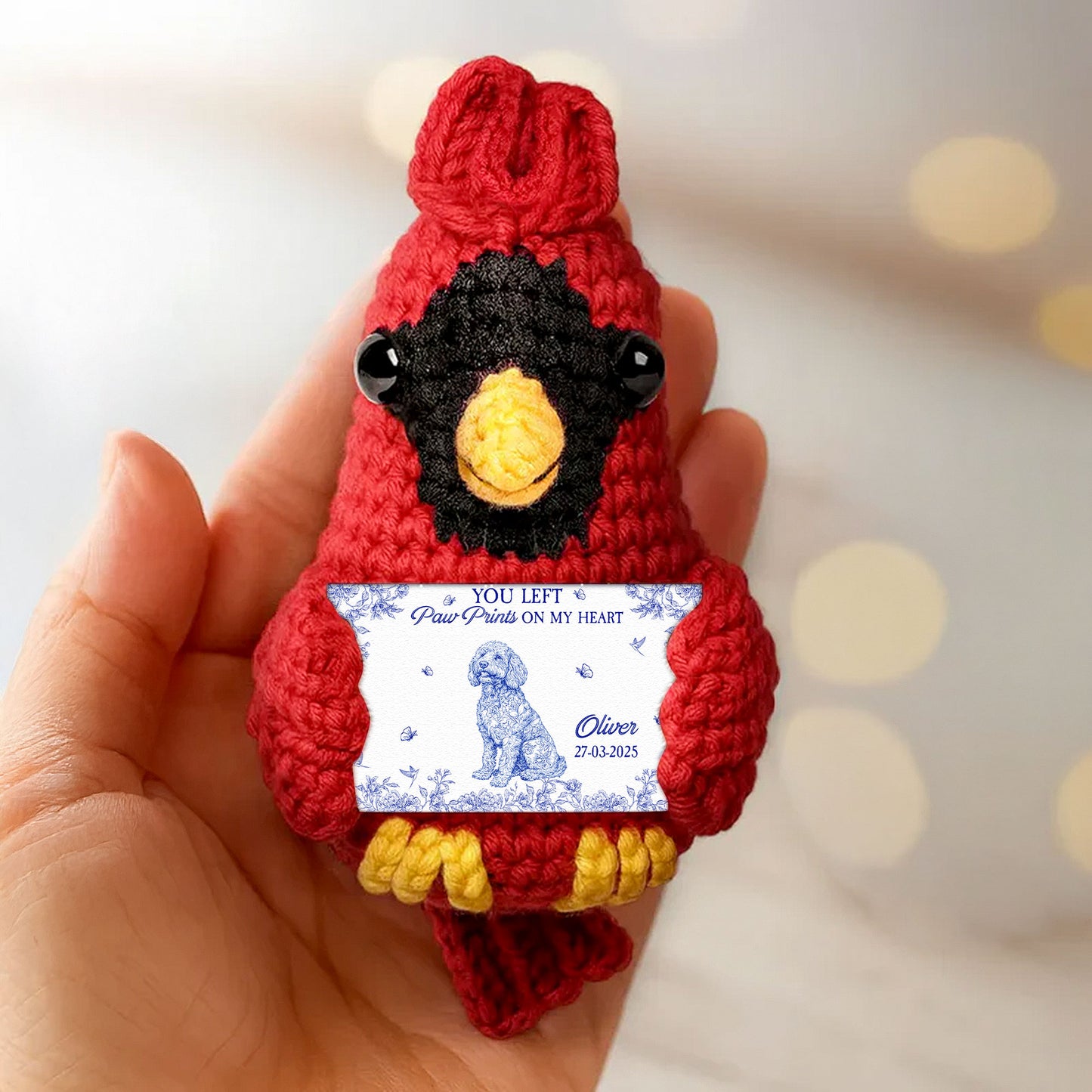 You Left Paw Prints On My Heart Dog Loss - Personalized Crochet Cardinal Ornament