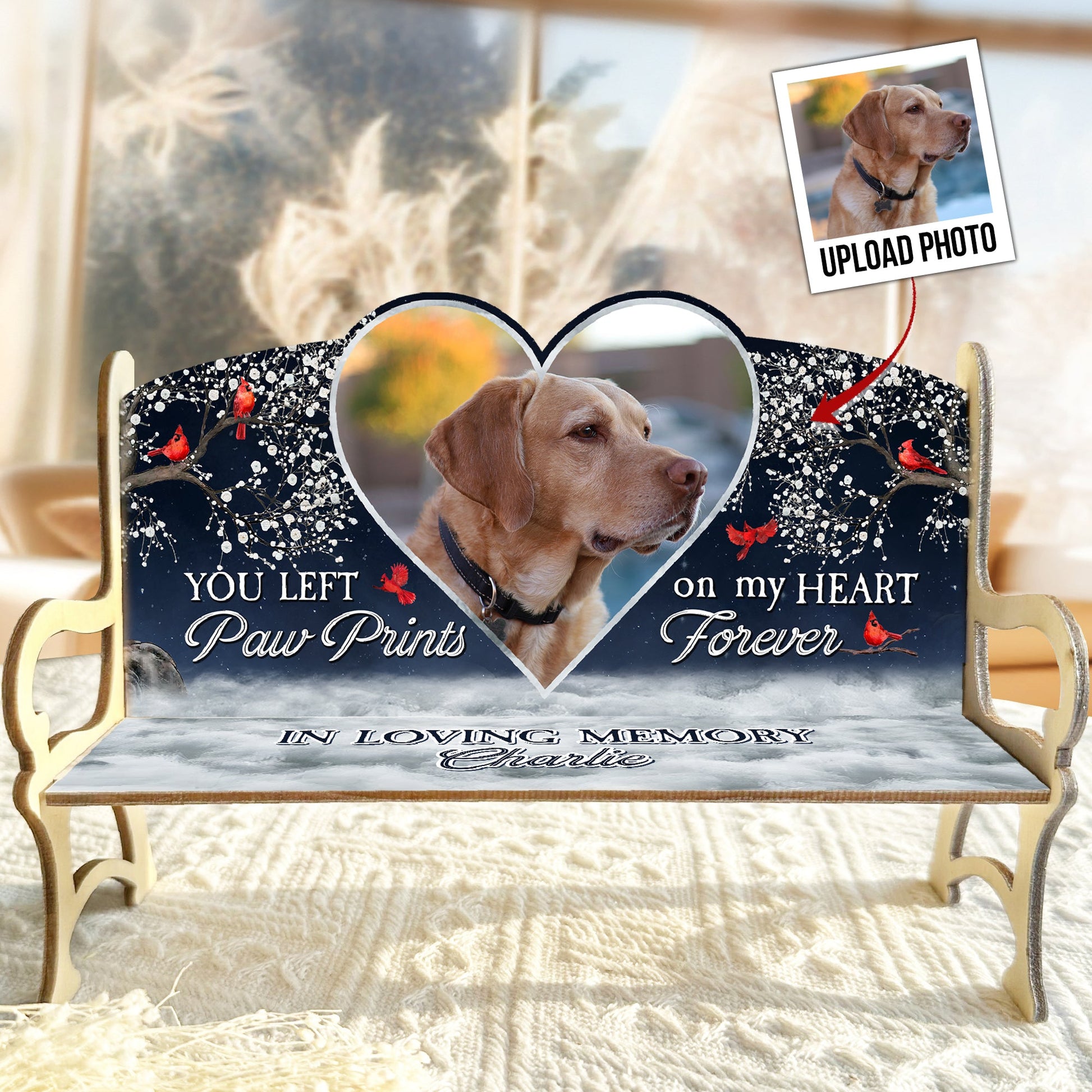 You Left Paw Prints On My Heart Forever - Personalized Photo Memorial Bench Keepsake