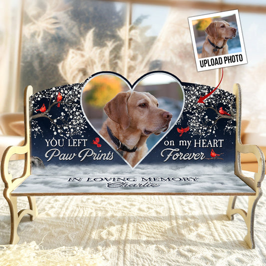 You Left Paw Prints On My Heart Forever - Personalized Photo Memorial Bench Keepsake