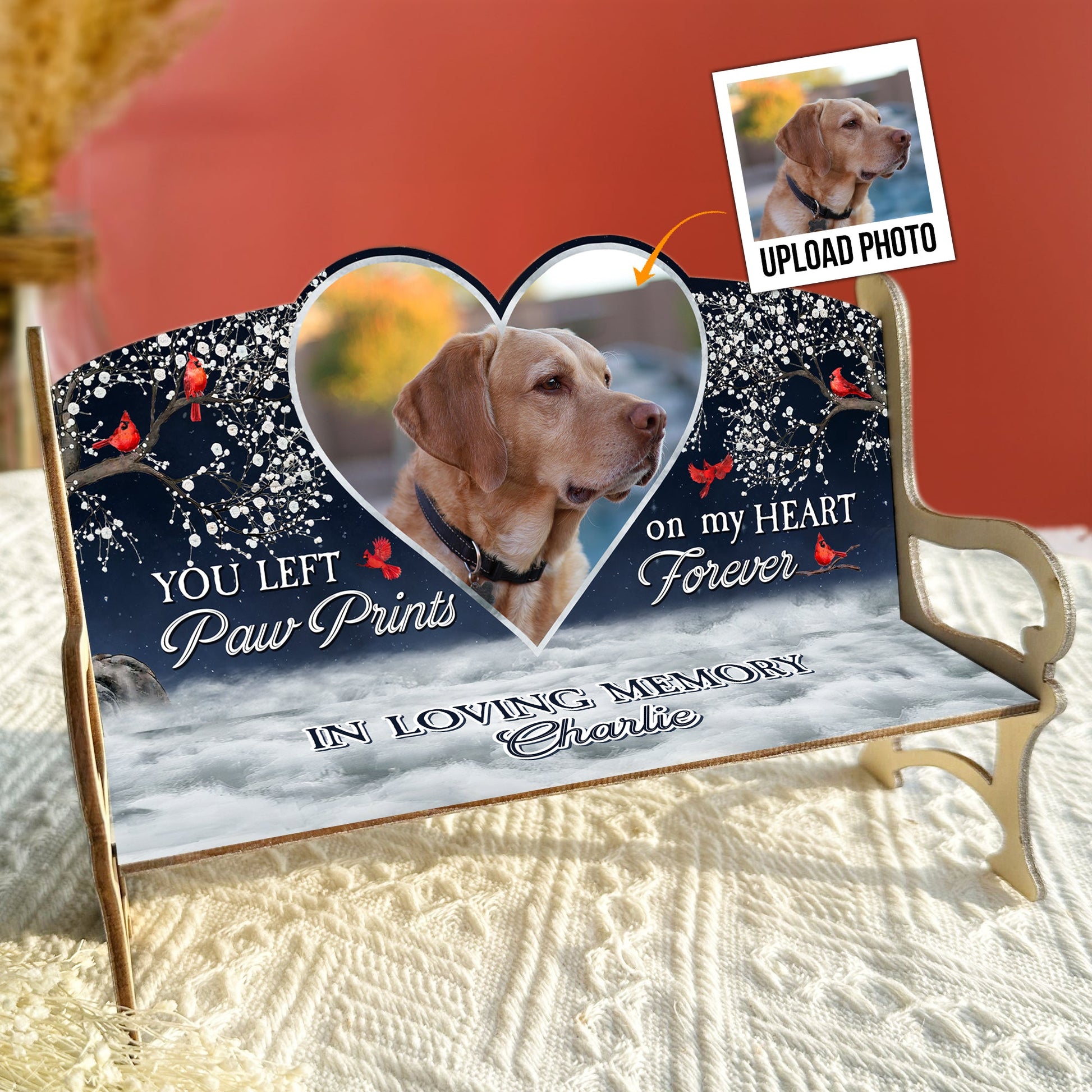 You Left Paw Prints On My Heart Forever - Personalized Photo Memorial Bench Keepsake