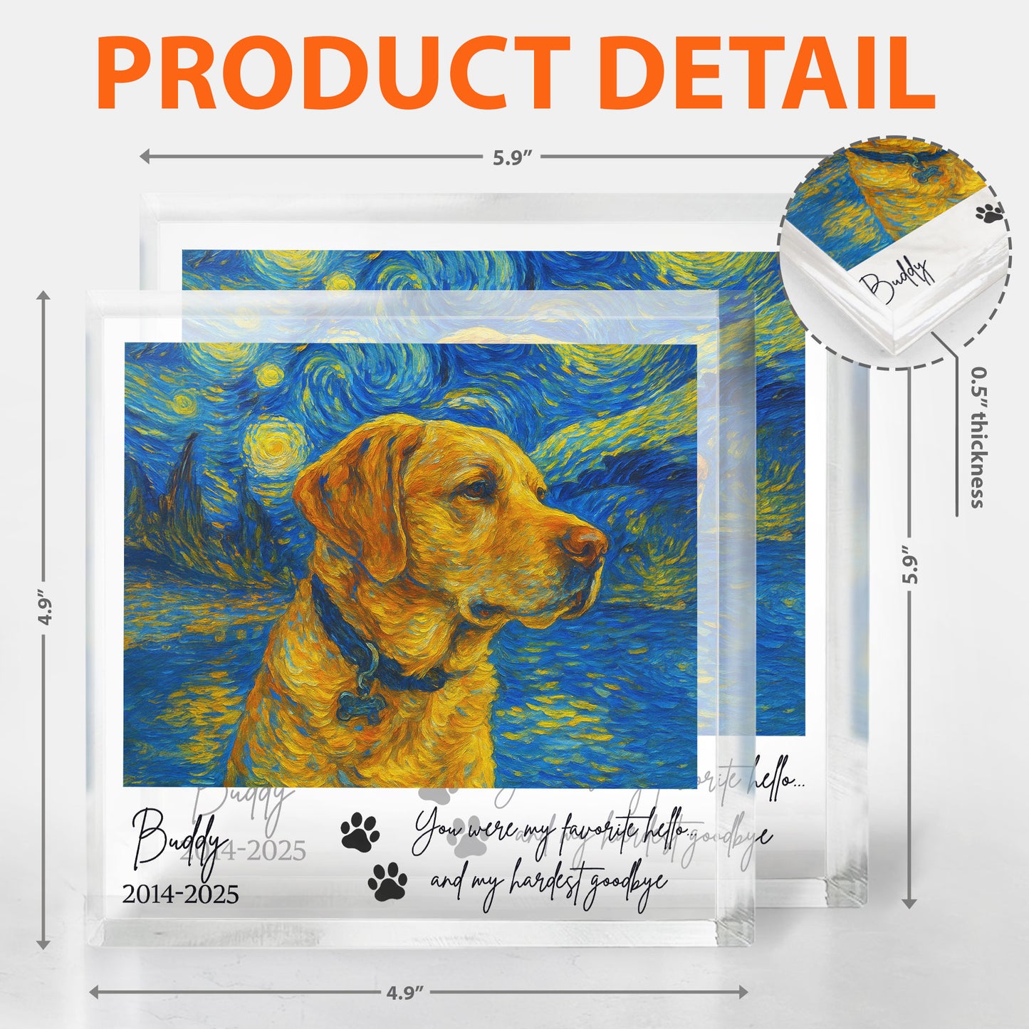 Favorite Hello & Hardest Goodbye Loss Of Pet Van Gogh Art - Personalized Acrylic Photo Plaque