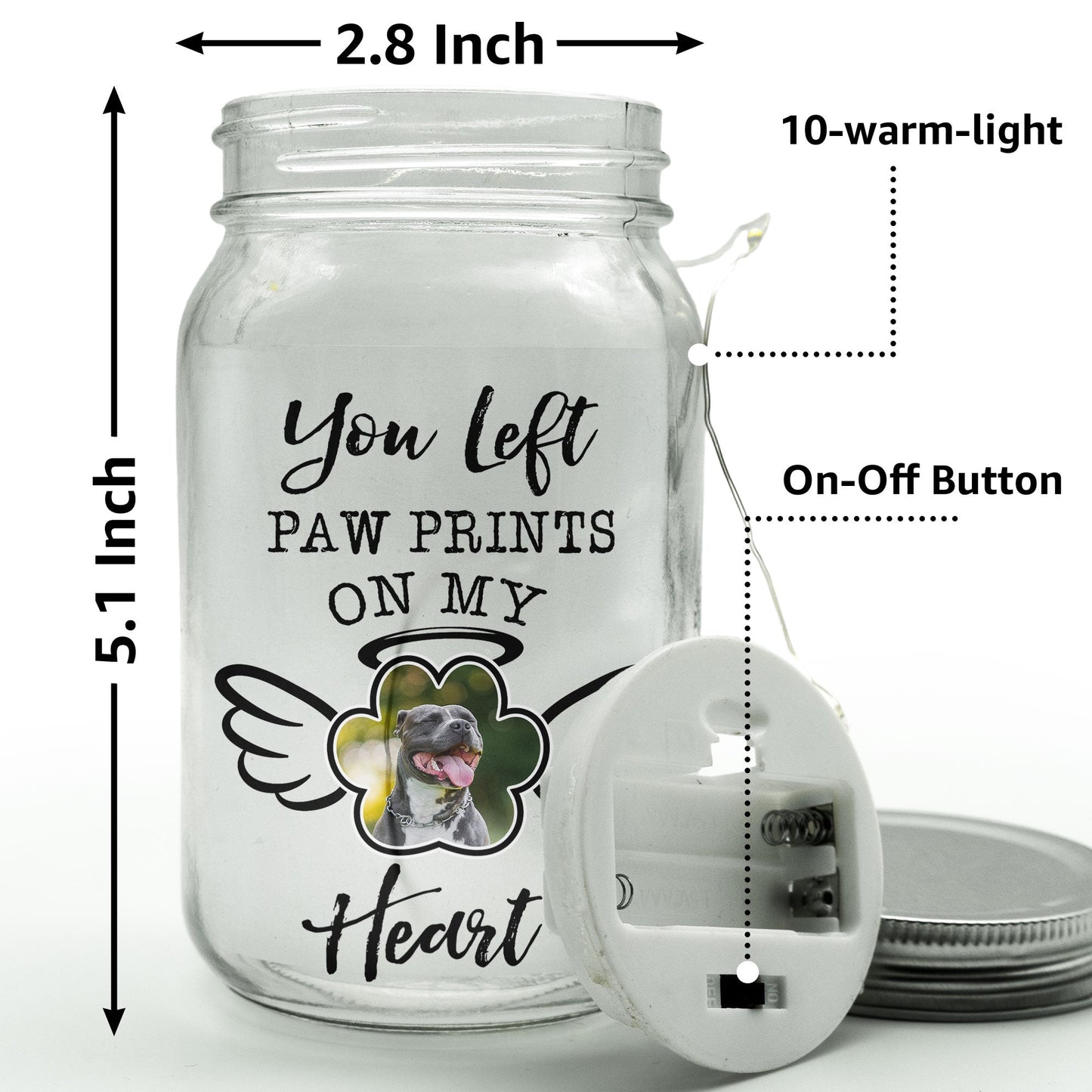 You Left Paw Prints - Personalized Photo Mason Jar Light