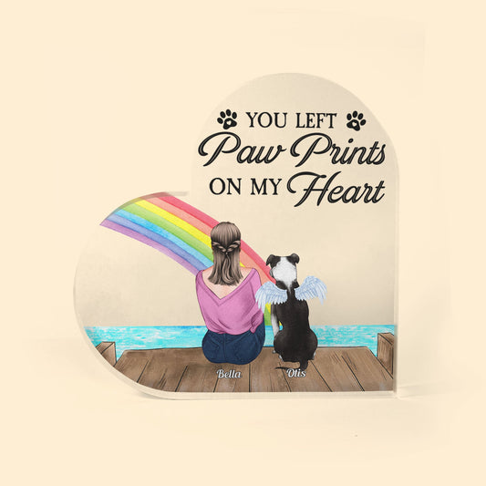 You Left Pawprints On My Heart - Personalized Heart-Shaped Acrylic - Memorial Gift For Dog Lovers, Grief Gift, Gift For Loss Of Dog