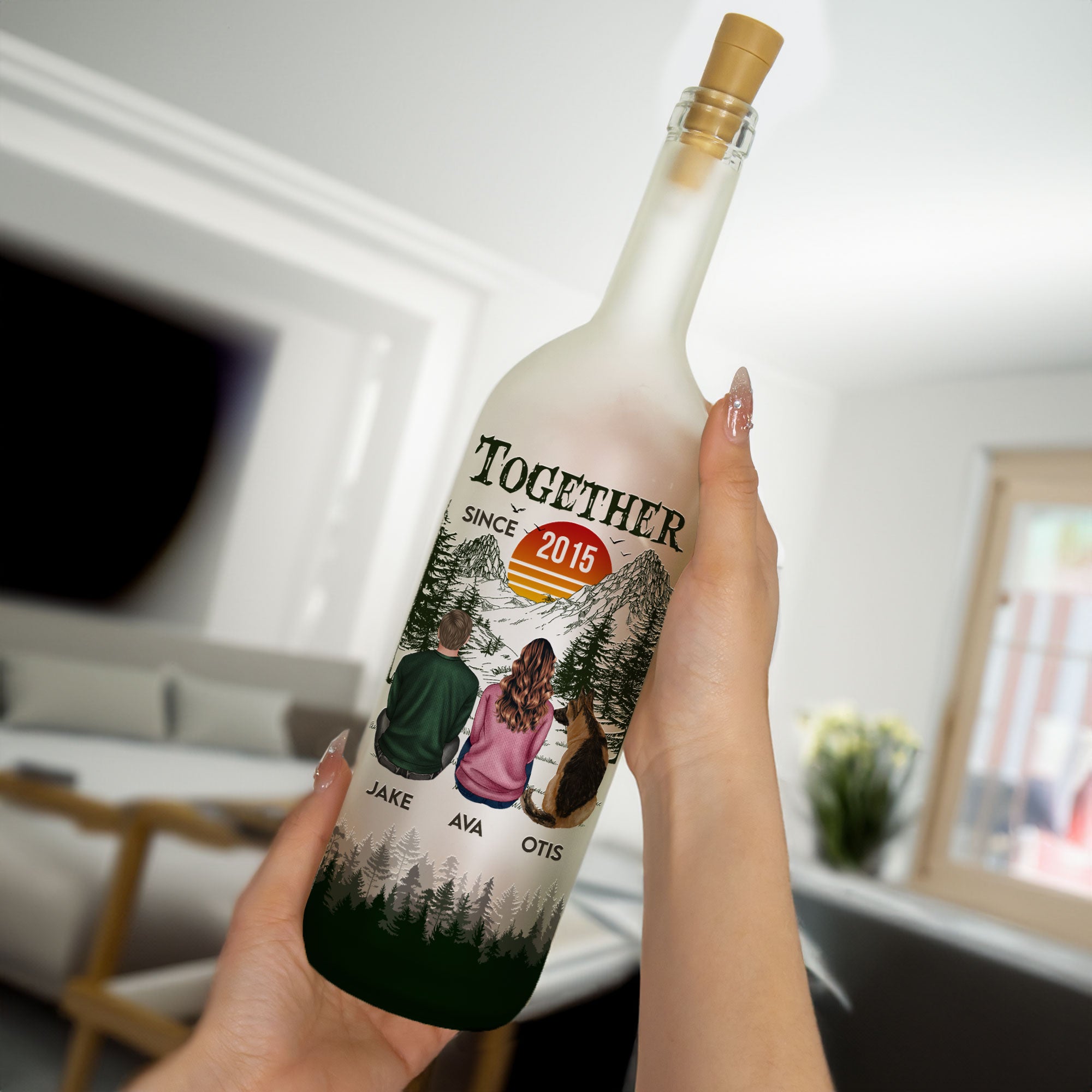 You Me And The Dog New Version - Personalized Bottle Lamp