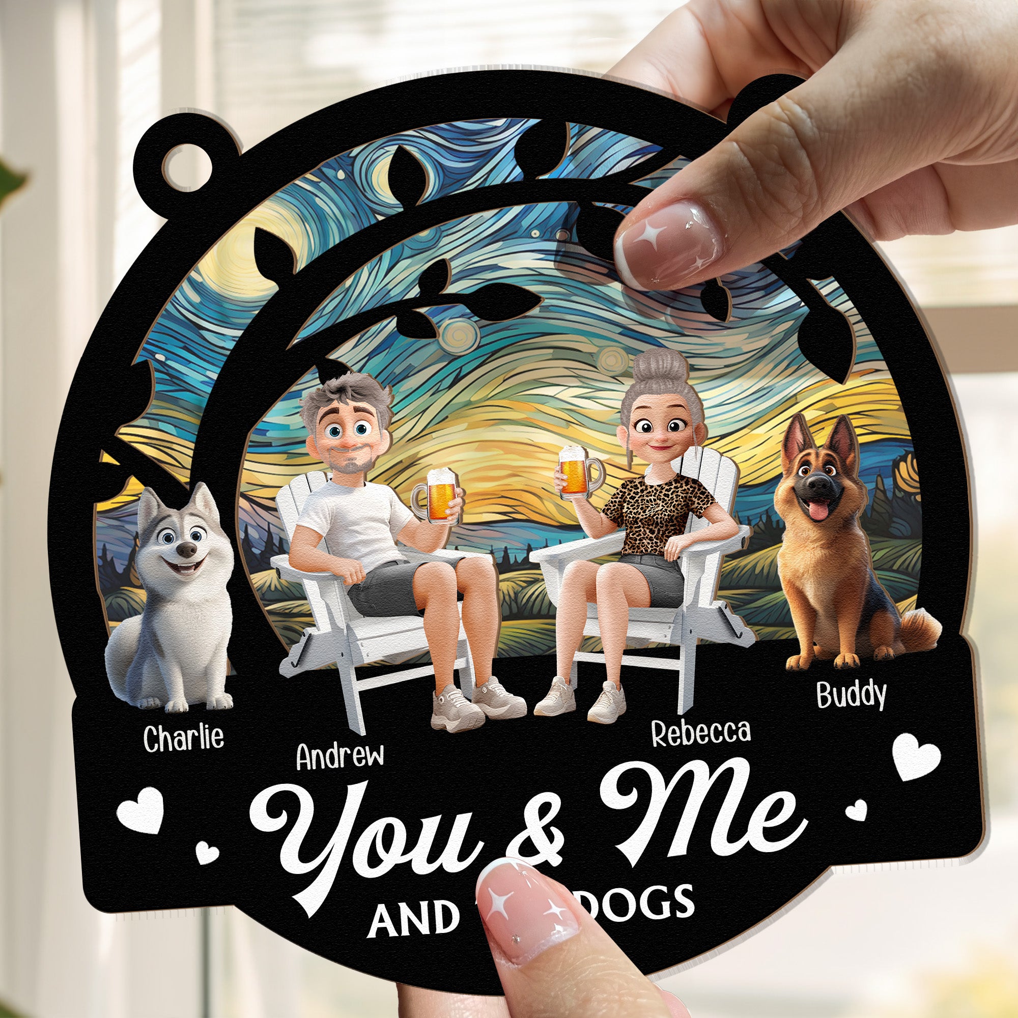 You, Me & The Dogs - Personalized Window Hanging Suncatcher Ornament