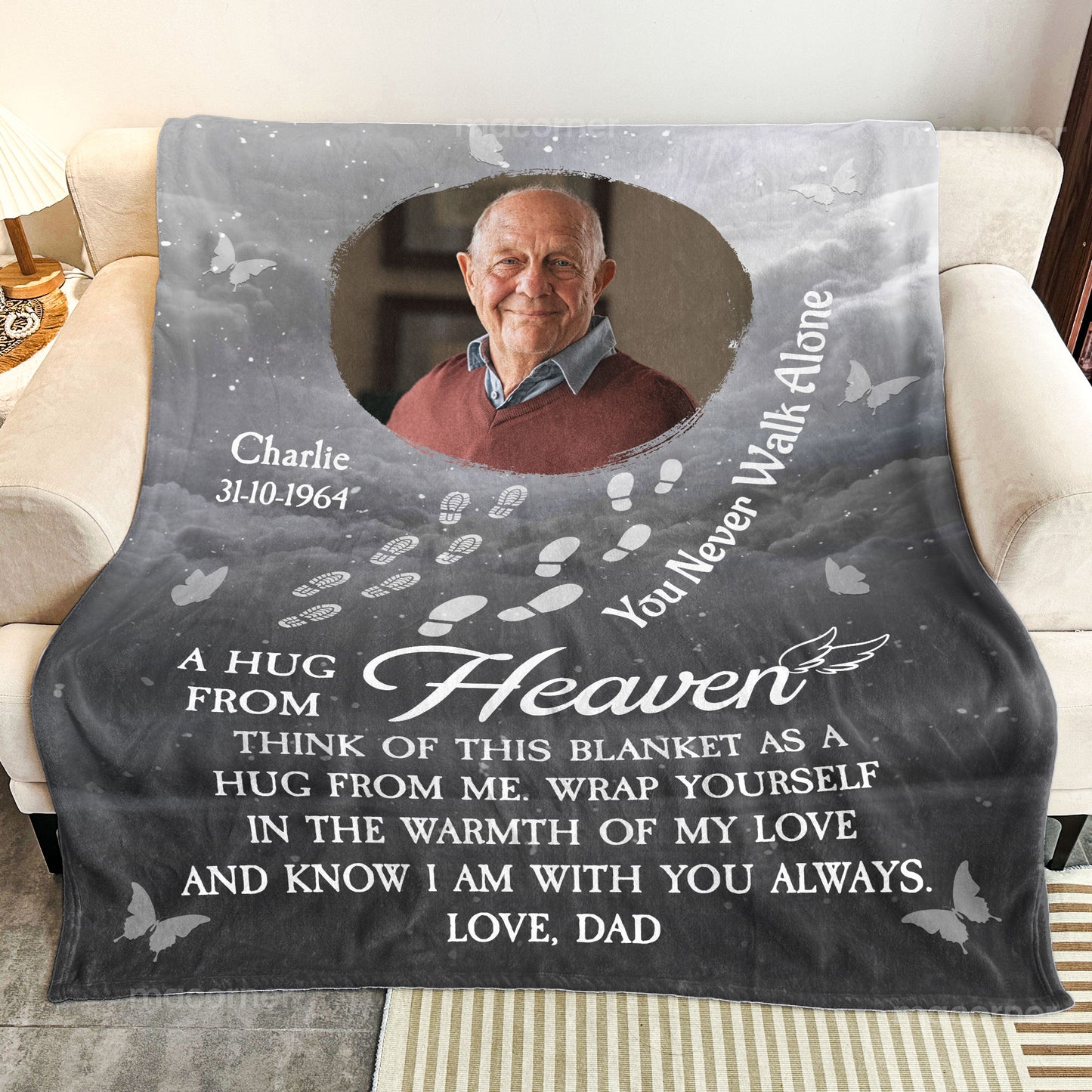 You Never Walk Alone Hugs From Heaven - Loss Of Loved Ones Gifts - Personalized Photo Blanket