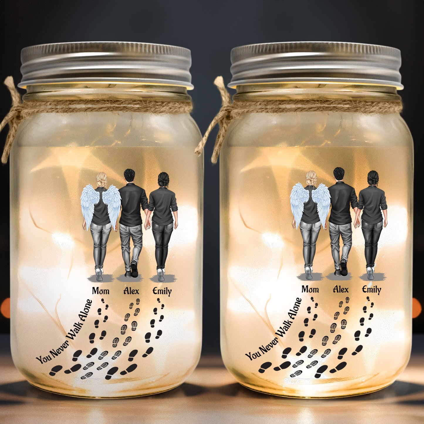 You Never Walk Alone - Memorial Gifts - Personalized Mason Jar Light