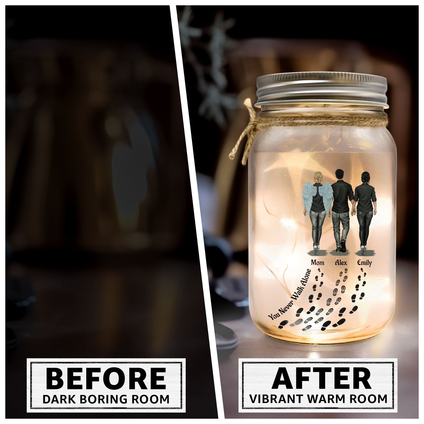 You Never Walk Alone - Memorial Gifts - Personalized Mason Jar Light