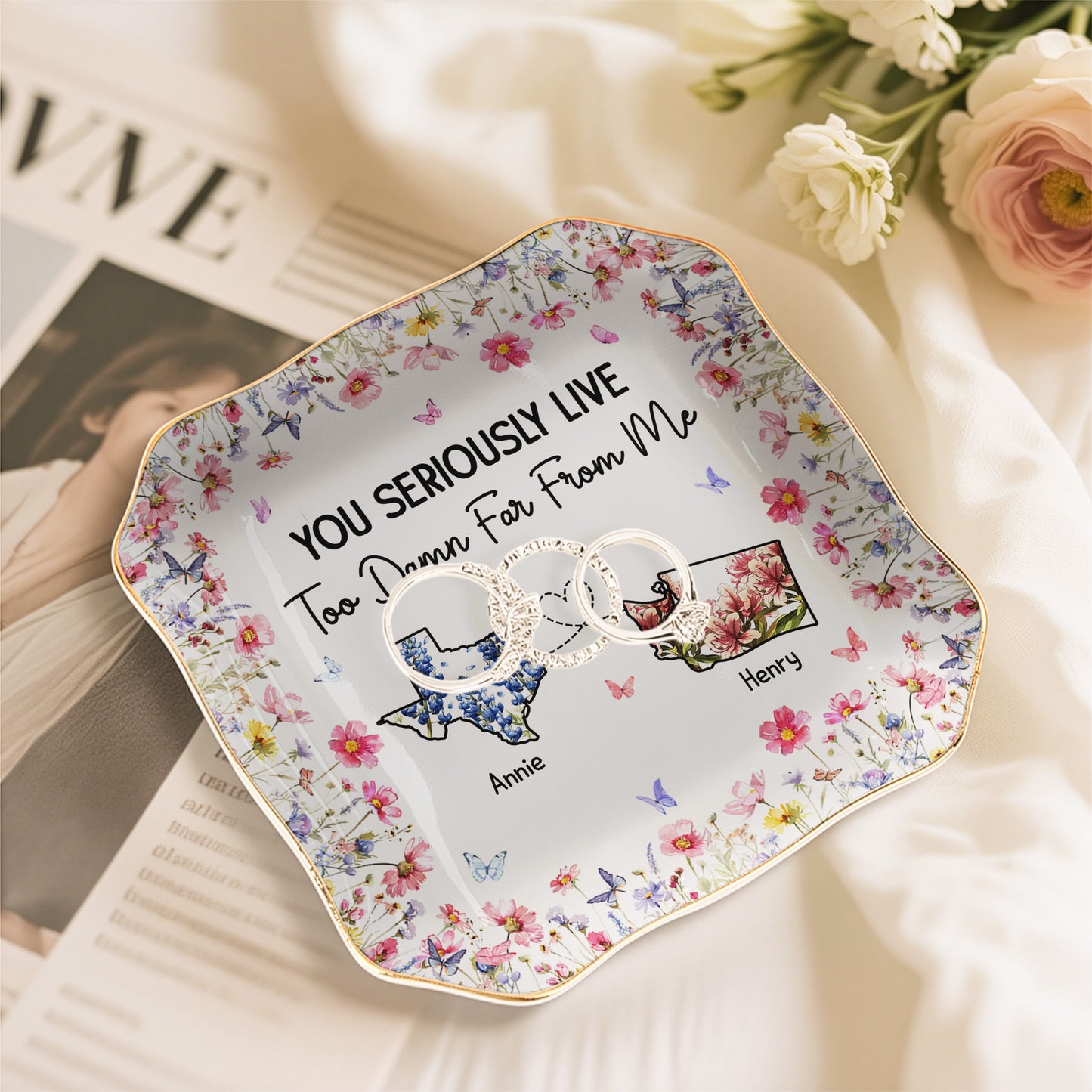 You Seriously Live Too Damn Far From Me Long Distance Custom States - Personalized Jewelry Dish