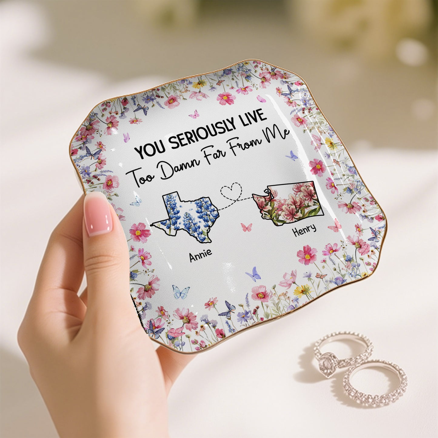 You Seriously Live Too Damn Far From Me Long Distance Custom States - Personalized Jewelry Dish