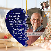You Still Live On In The Hearts And Minds Ver 2 - Personalized Ceramic Photo Ornament