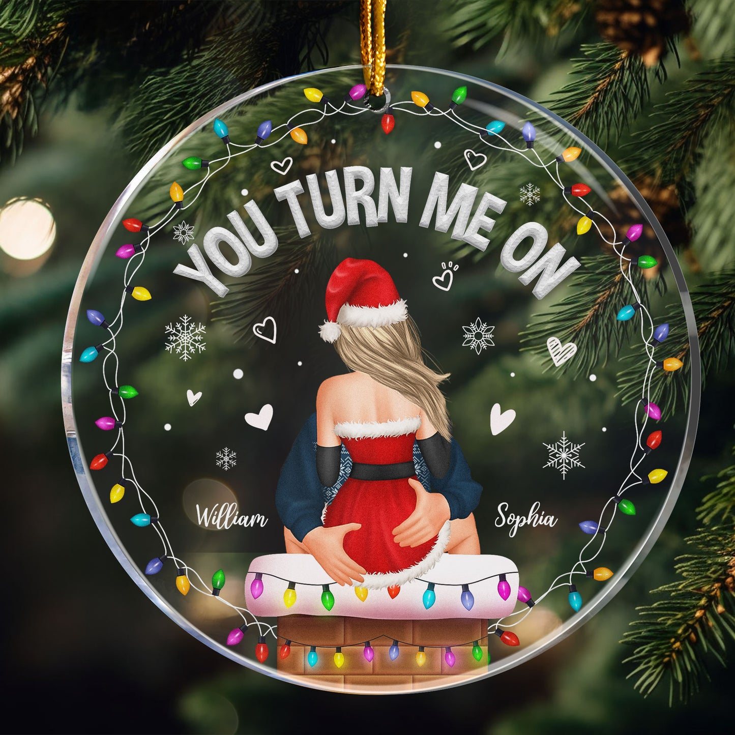 You Turn Me On Naughty Couples Christmas - Personalized Acrylic Ornament