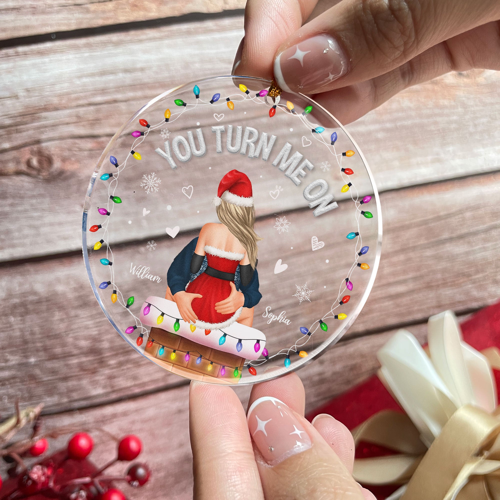 You Turn Me On Naughty Couples Christmas - Personalized Acrylic Ornament