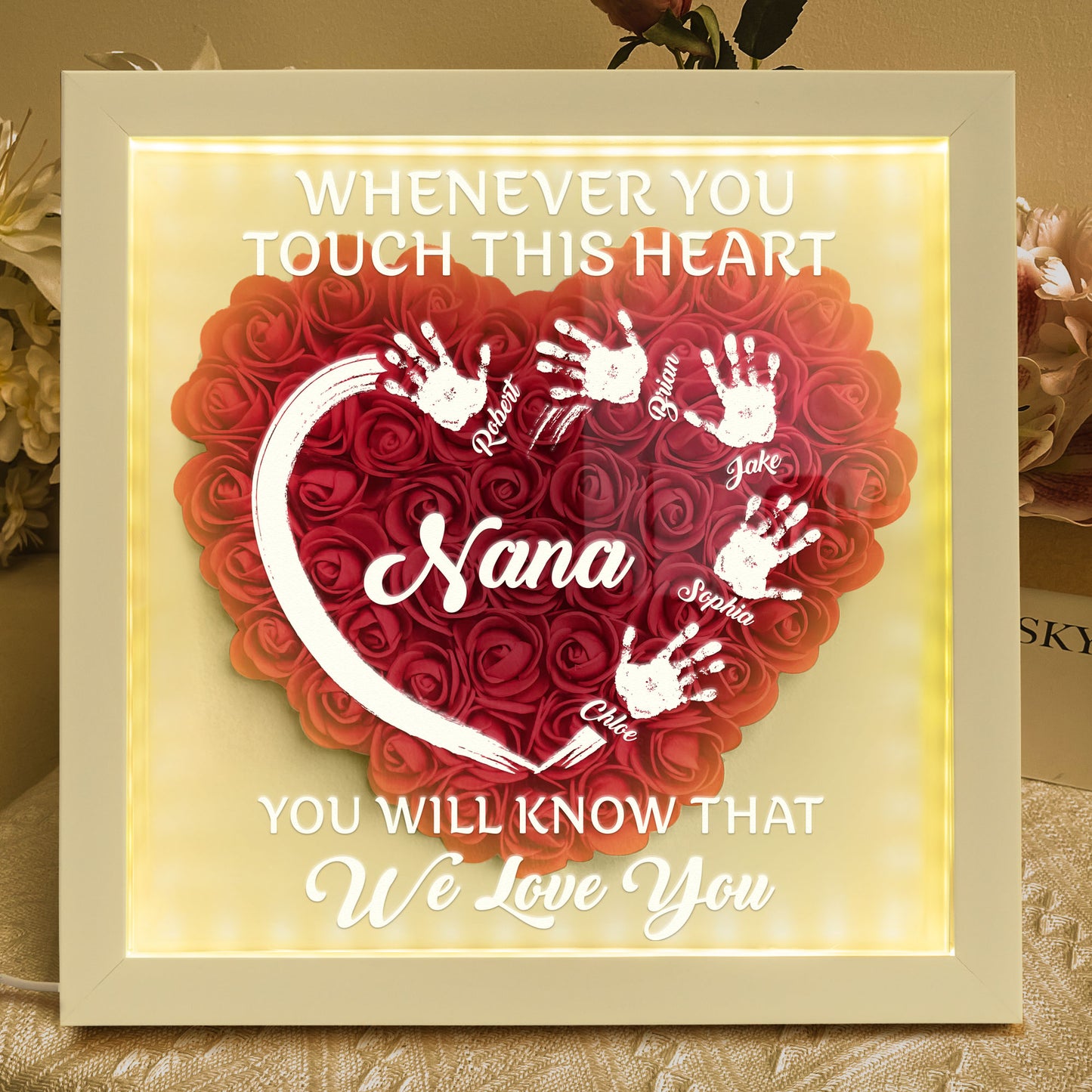 You Will Know That We Love You - Personalized Flower Shadow Box With LED Light