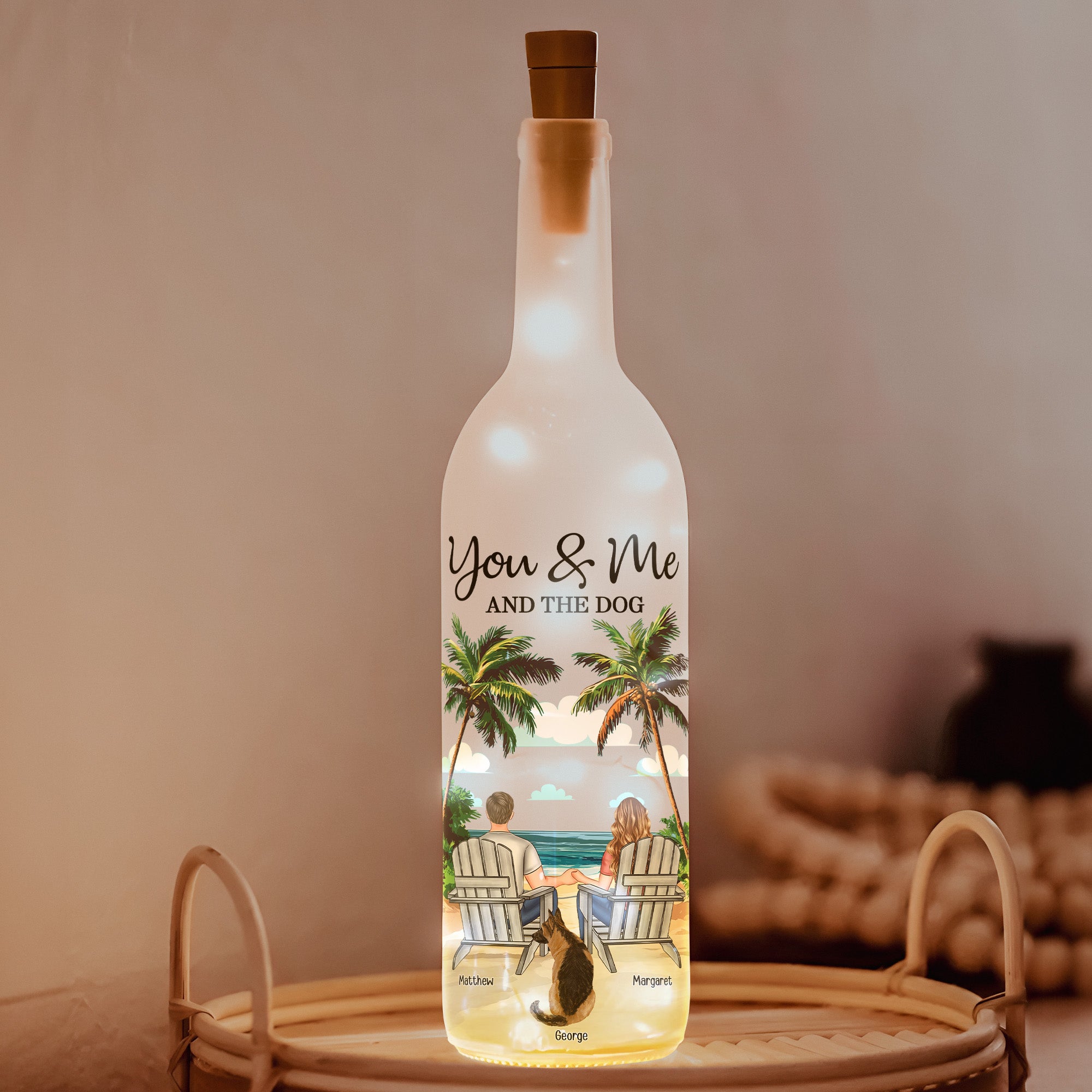 You & Me And The Dog - Personalized Bottle Lamp