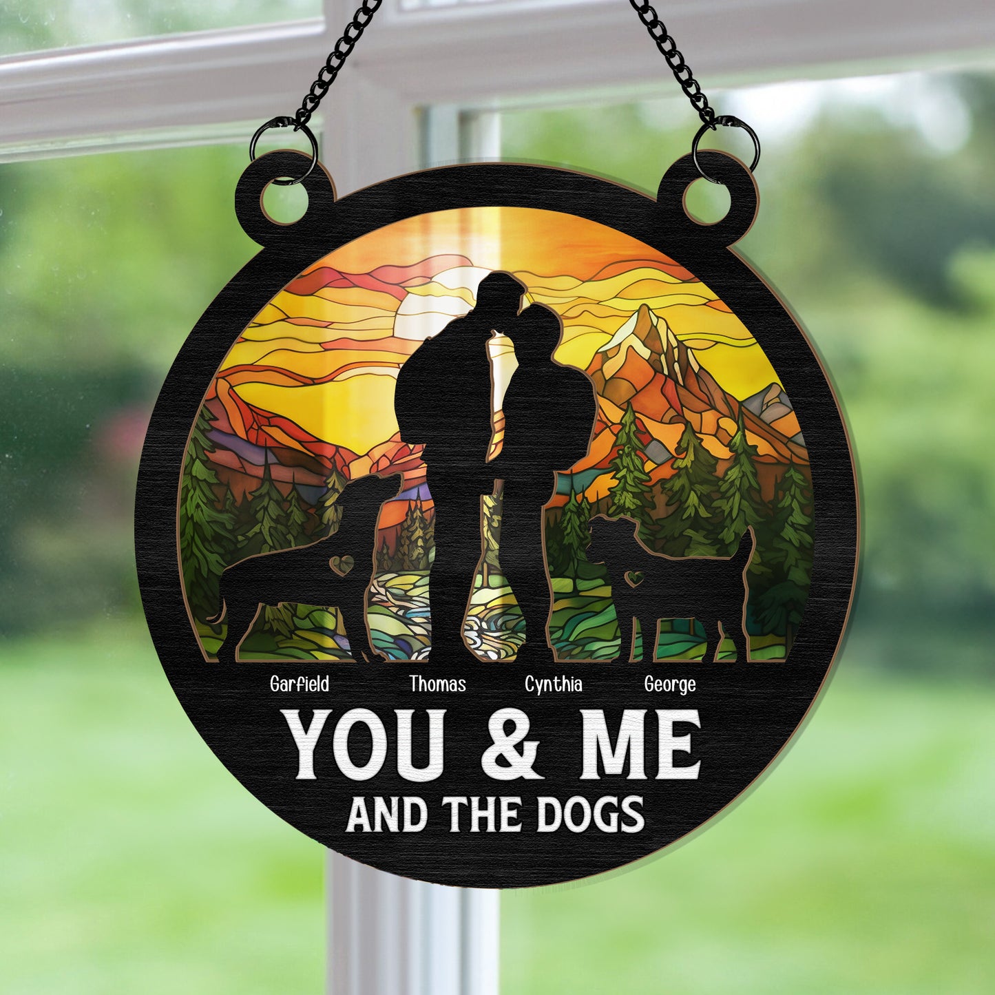 You & Me And The Dog - Personalized Window Hanging Suncatcher Ornament