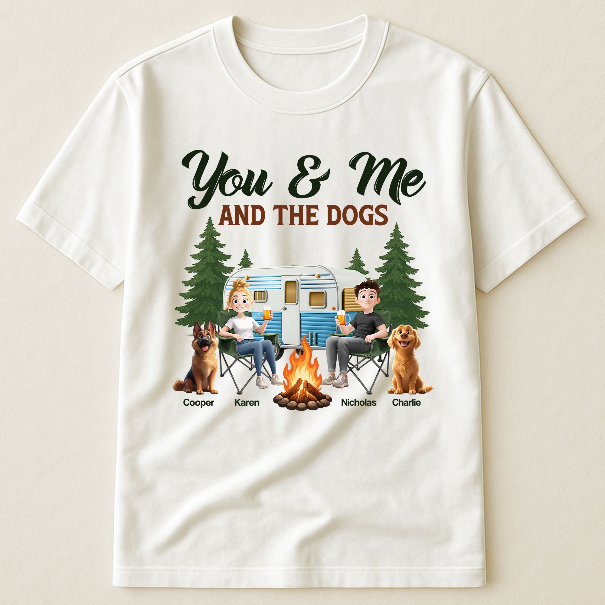 Personalized Camping Wooden Sign - Best Gift For Camping Lovers/Dog Lovers - Up to 7 Dogs -  You & Me And The Dogs main image 1