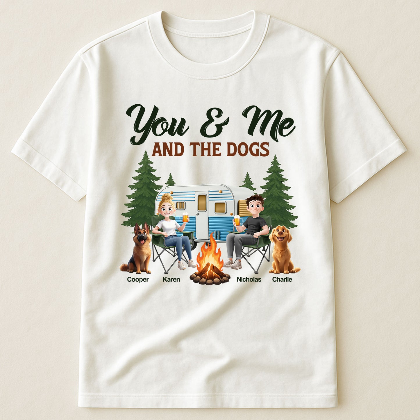 You & Me And The Dogs New Version Dog Lovers Camping Lovers - Personalized Shirt
