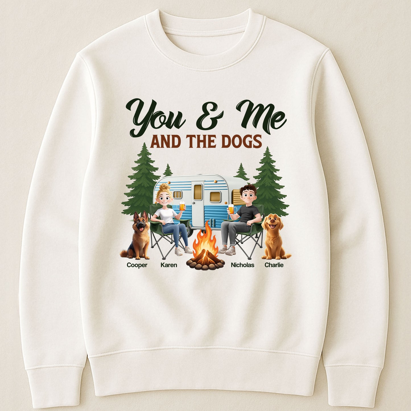 You & Me And The Dogs New Version Dog Lovers Camping Lovers - Personalized Shirt