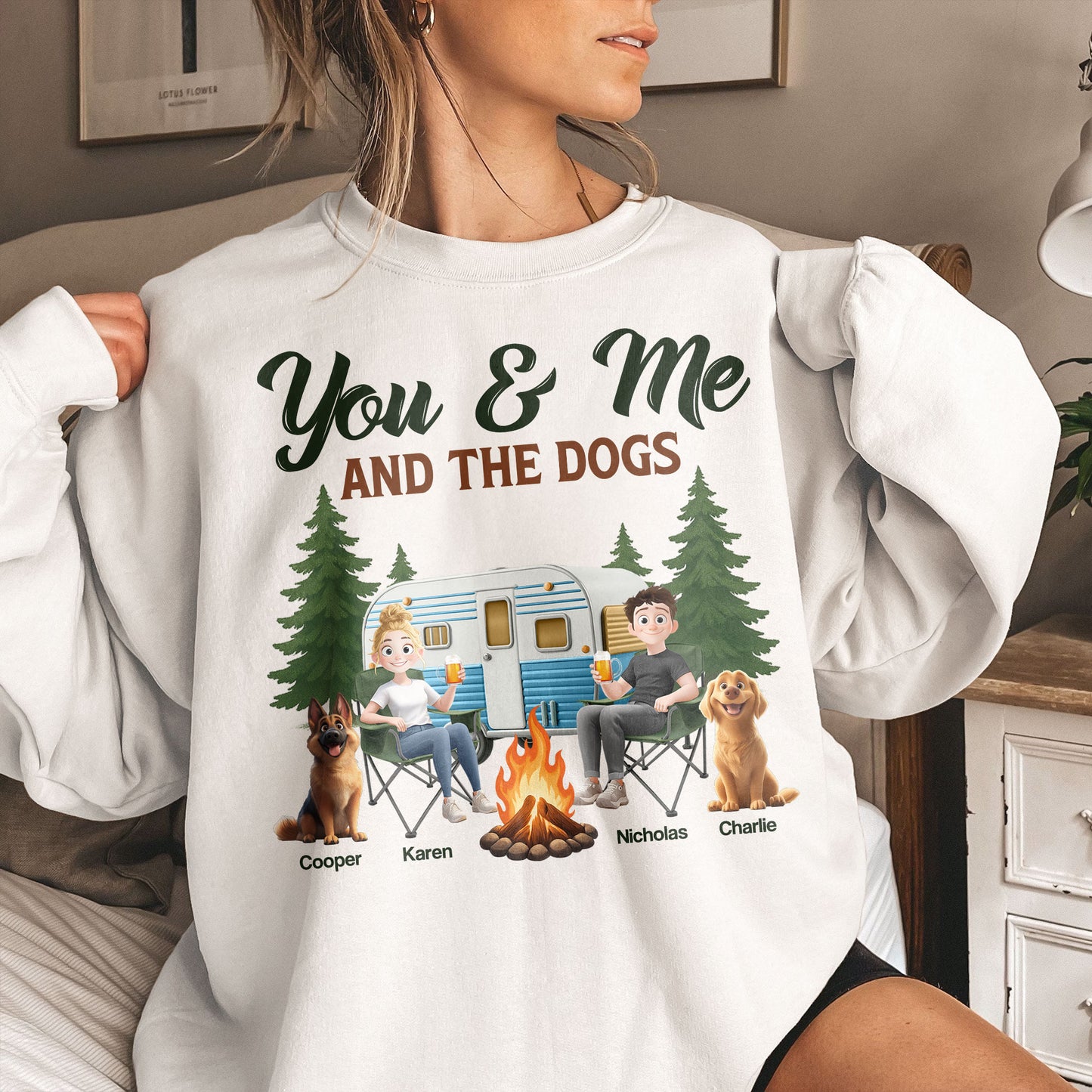 You & Me And The Dogs New Version Dog Lovers Camping Lovers - Personalized Shirt
