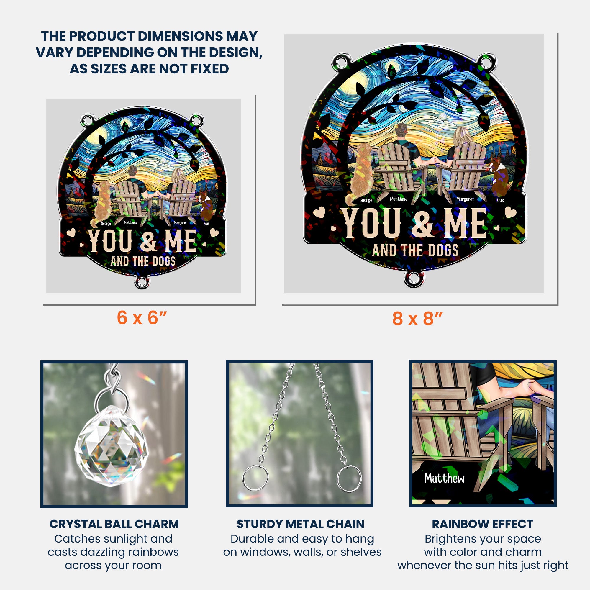 You & Me And The Dogs - Personalized Acrylic Suncatcher With Crystal Ball Prism