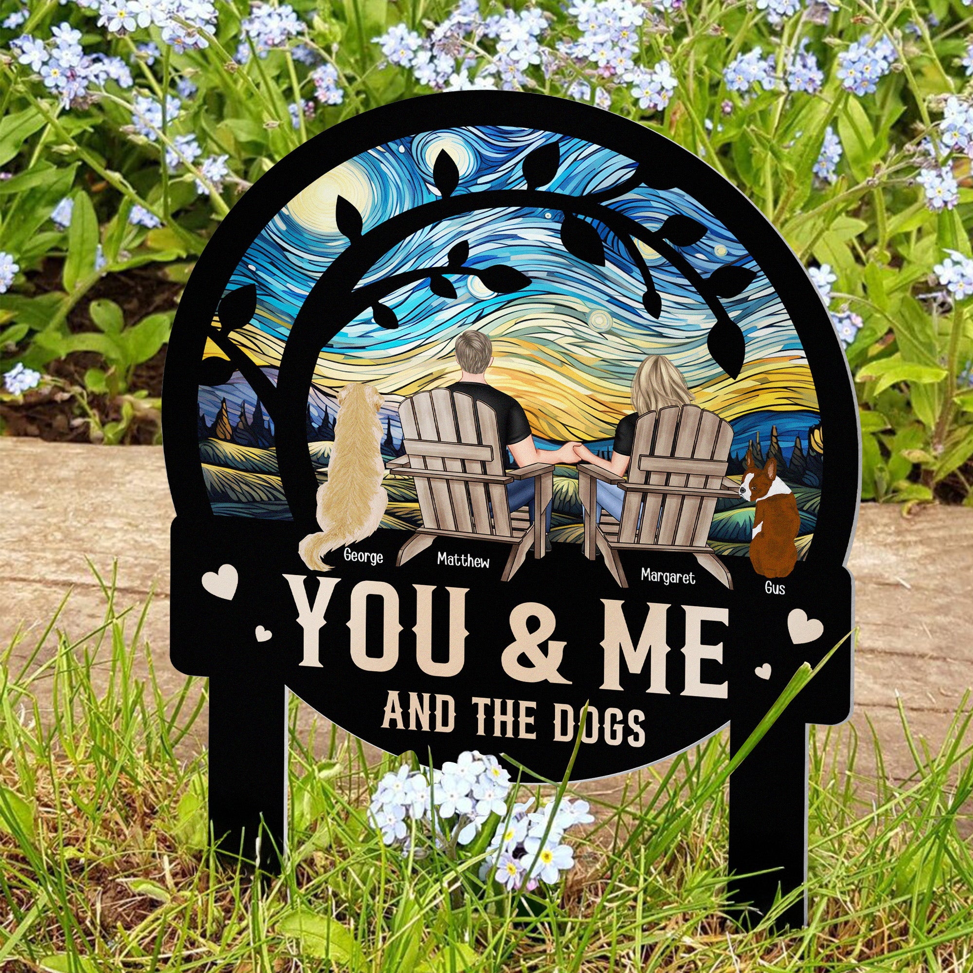 You & Me And The Dogs - Personalized Metal Garden Stake