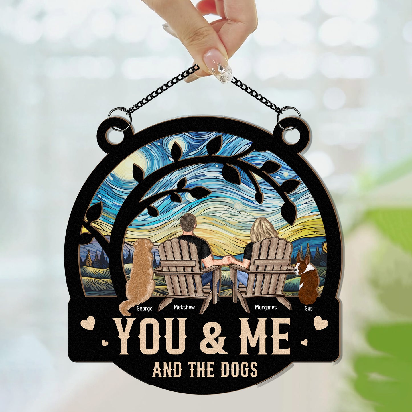 You & Me And The Dogs - Personalized Window Hanging Suncatcher Ornament