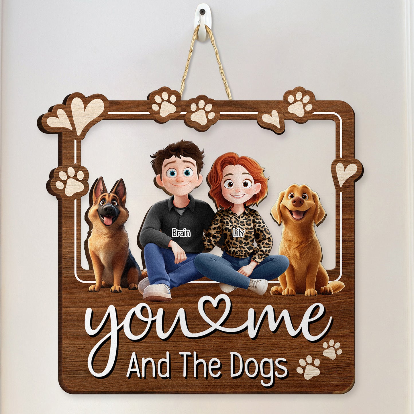 You & Me And The Dogs - Personalized Wood Sign
