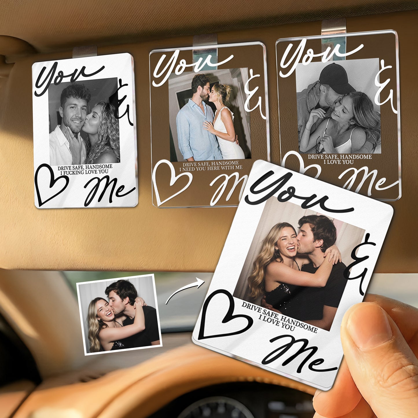 You & Me Drive Safe I Love You - Personalized Acrylic Photo Visor Clip