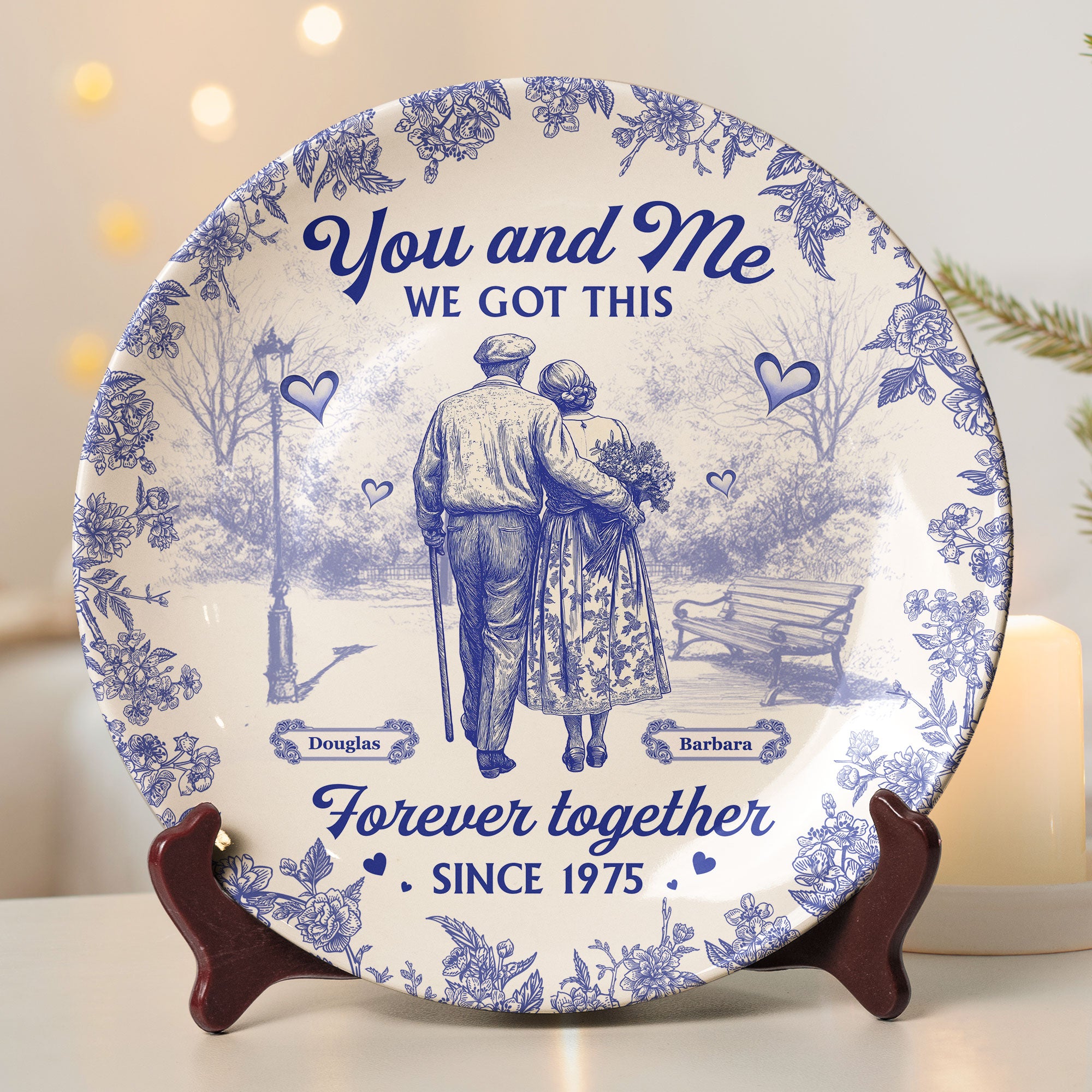 You & Me We Got This - Anniversary Gifts Couple Toile De Jouy - Personalized Ceramic Plate