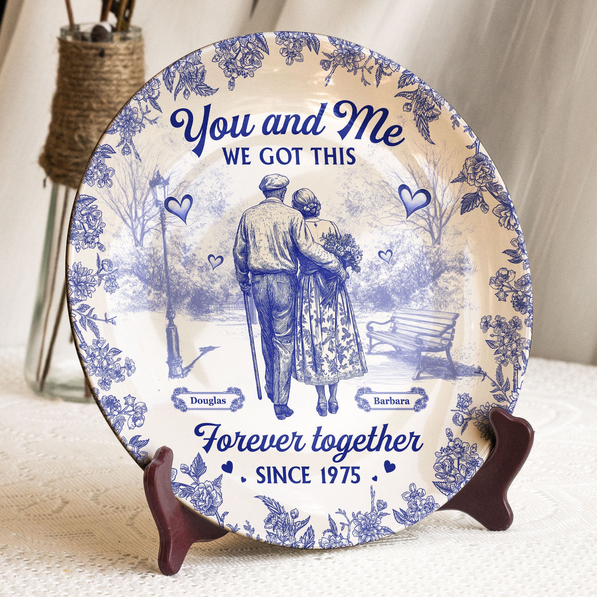 You & Me We Got This - Anniversary Gifts Couple Toile De Jouy - Personalized Ceramic Plate